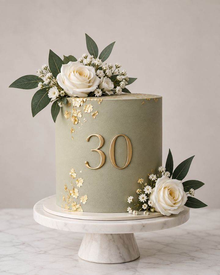 A pink drip cake topped with macarons and fine gold detail.