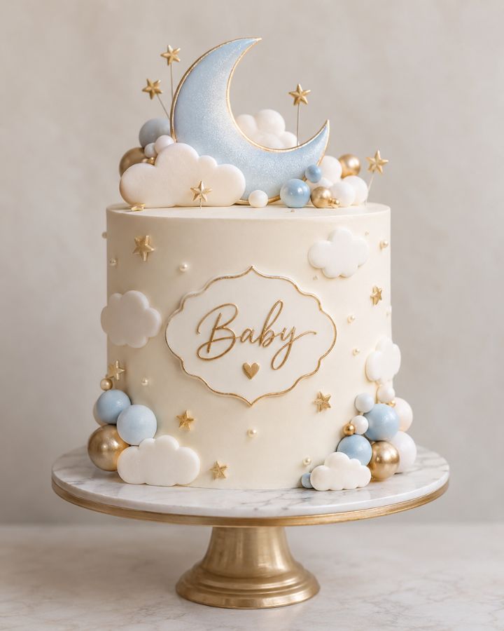 A small pale cake with piped daisies and a single candle.