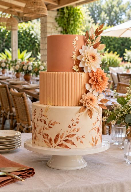 A layered chocolate cake with ganache drips and fine sugar pearls.