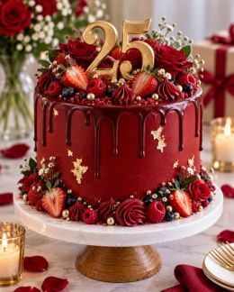 A tall white drip cake covered in chocolate buttons and sprinkles.