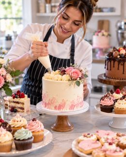 A sprinkle covered party cake with a slice cut and ready to serve.