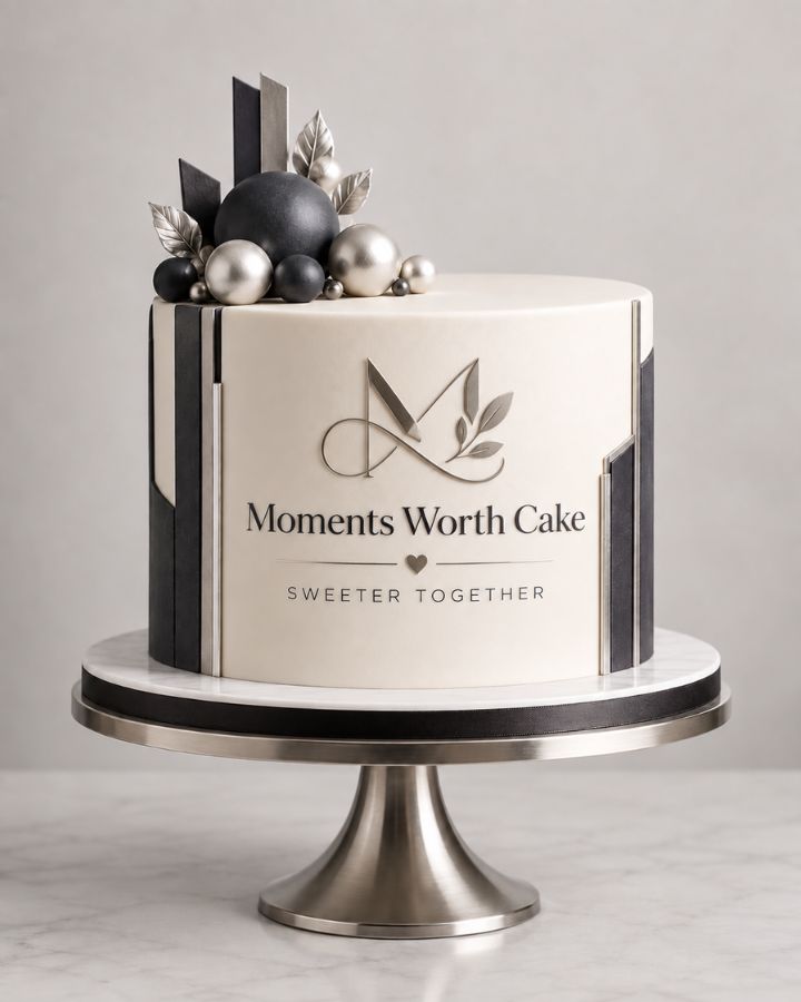 A glazed modern cake finished with a fan of chocolate.