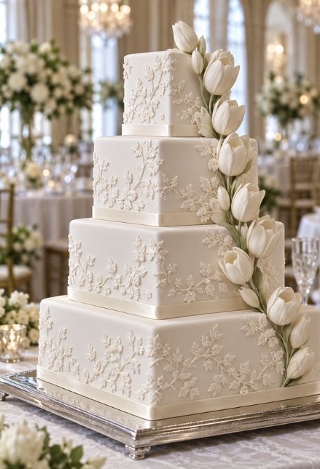 White custom cake hand made