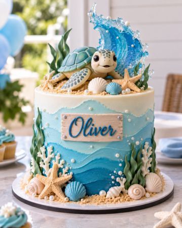 A glazed modern cake finished with a fan of chocolate.