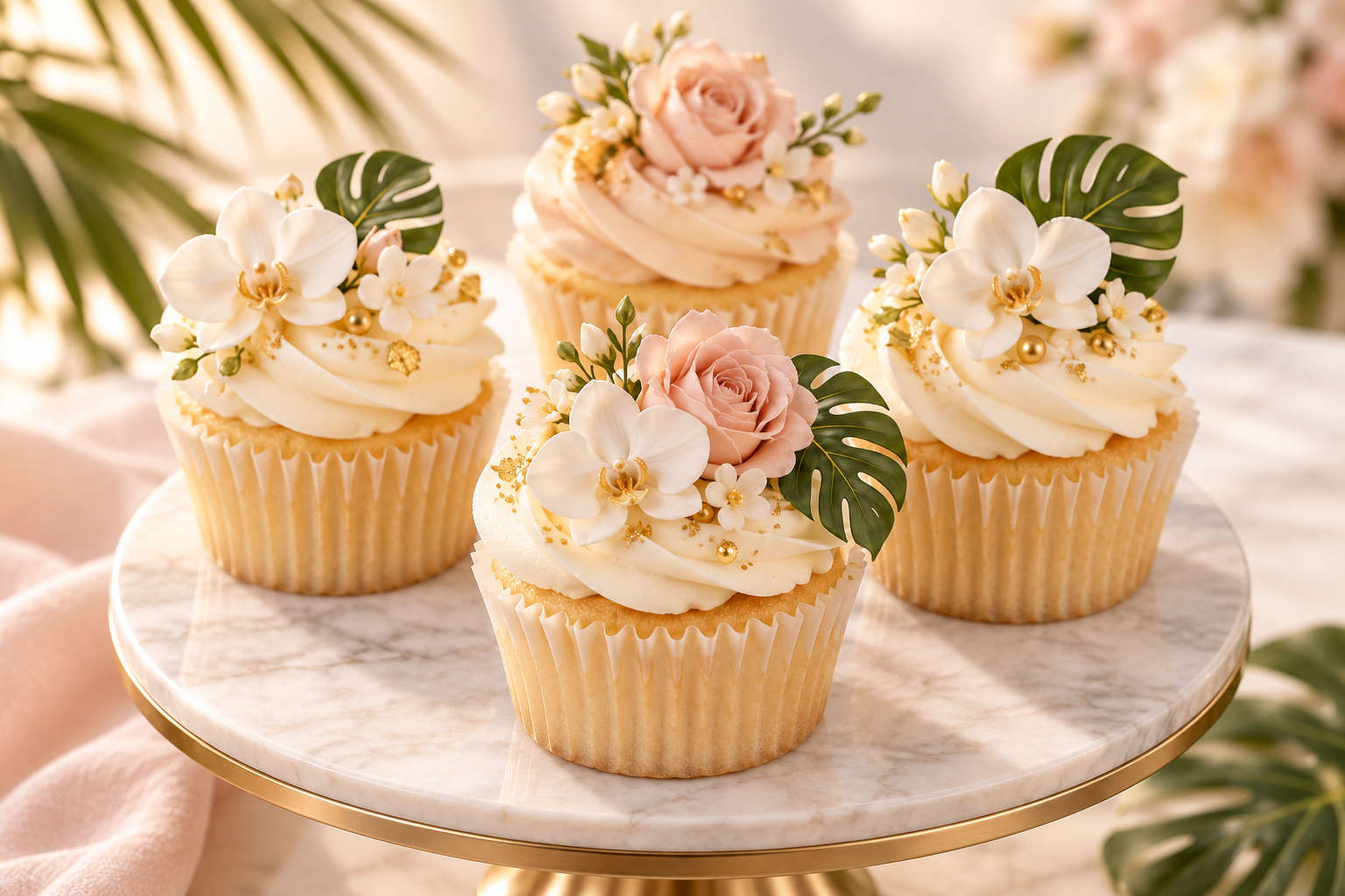 Two vanilla cupcakes finished with soft frosting and sprinkles.