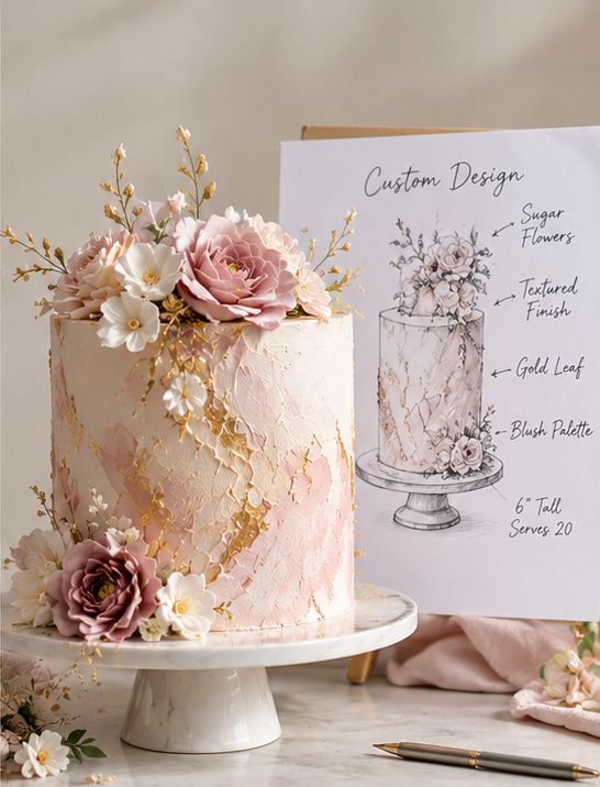 Custom Cakes Mandurah A design led green cake with rippled frosting and gold pearls.