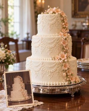 A recreation of the wedding cake